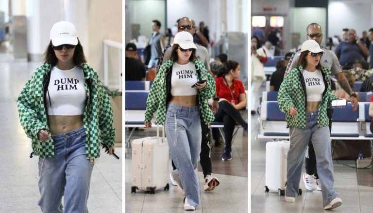 Jade Picon deixa barriga sarada à mostra em aeroporto